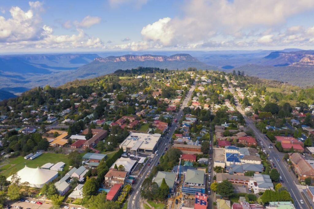 aerial view of katoomba and the blue mountains
